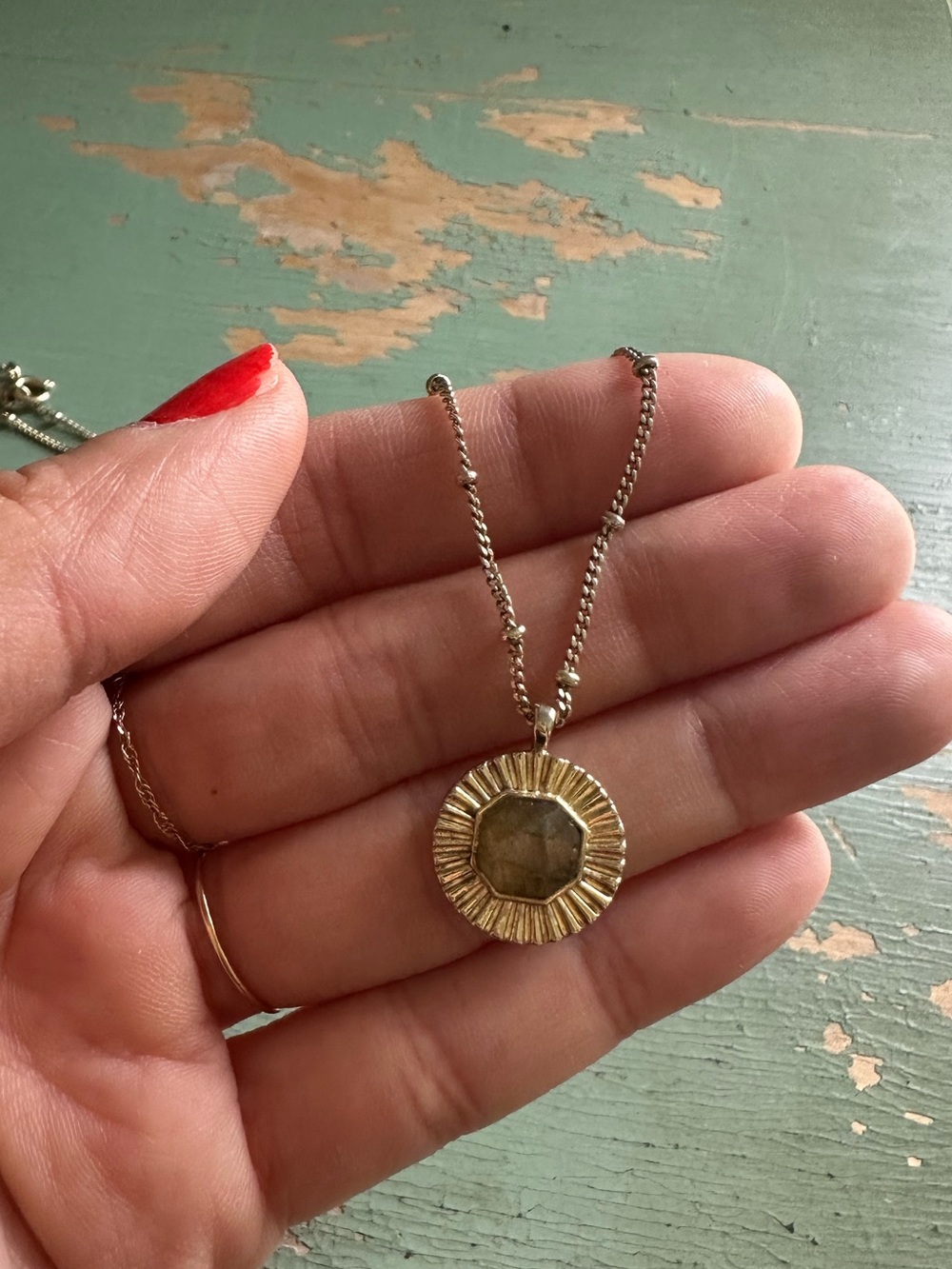 Gorjana Power Gemstone Coin Necklace in Labradorite